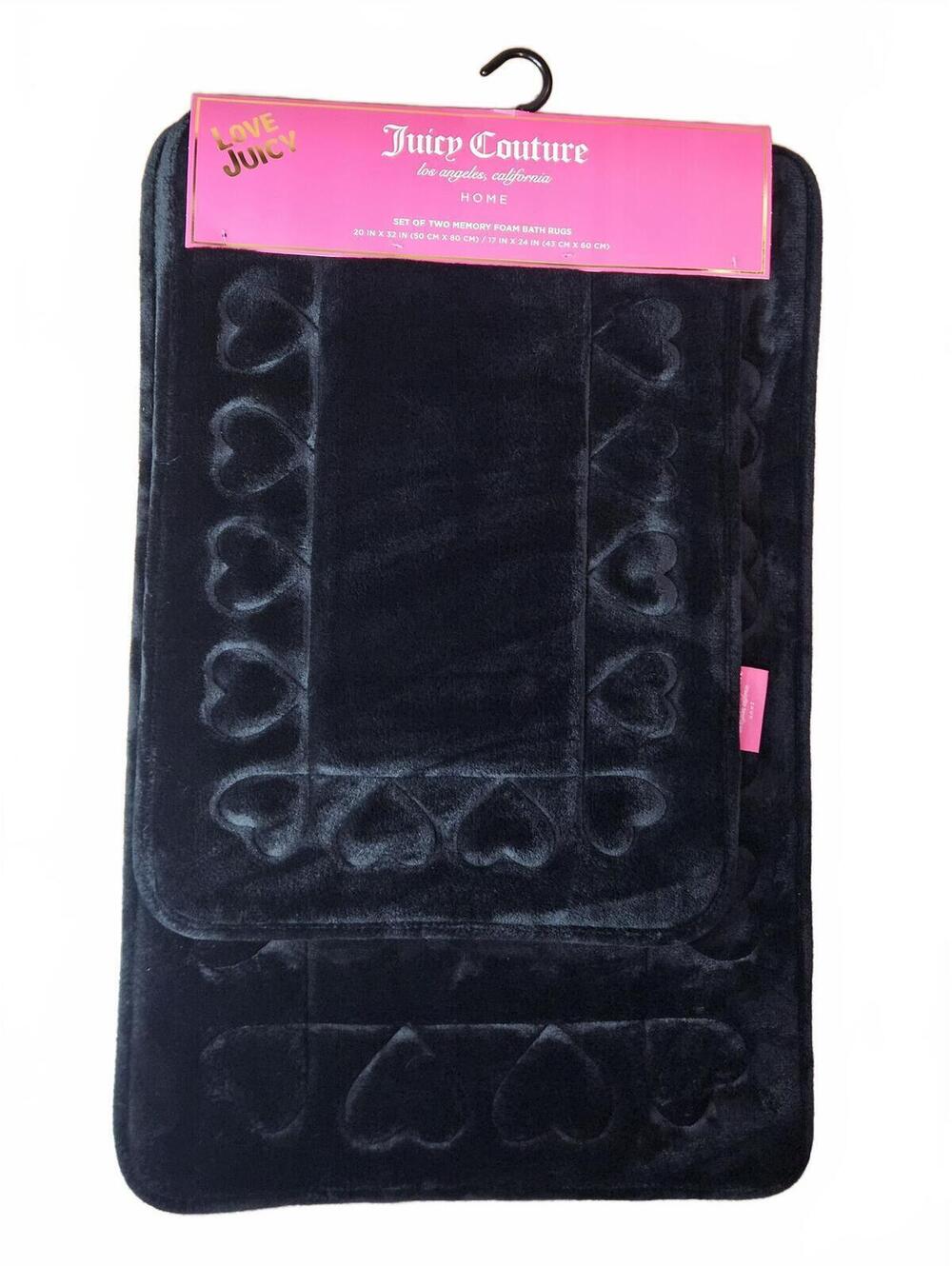 Juicy Couture Black Heart Memory Foam Bath Rug Set 2Pc Y2K McBling Goth Decor